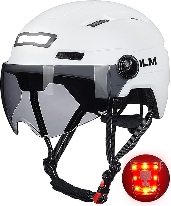 Adult Bike Helmet with USB Rechargeable LED Front and Back Light Mountain&Road Bicycle Helmets for Men Women Removable Goggle Cycling Helmet E3-10L