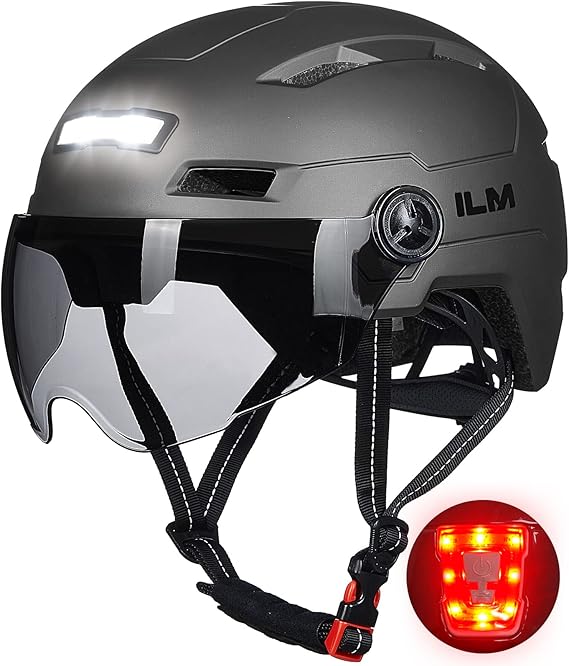 Adult Bike Helmet with USB Rechargeable LED Front and Back Light Mountain&Road Bicycle Helmets for Men Women Removable Goggle Cycling Helmet E3-10L