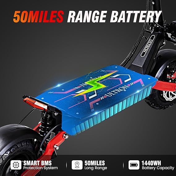 Electric Scooter with Seat for Adults, 60V 6000W Electric Scooters Adult 52mph with 1440WH Battery, Up to 50Miles Long Range, Dual Motor 11" Tubeless Off-Road Folding E-Scooter for Adults