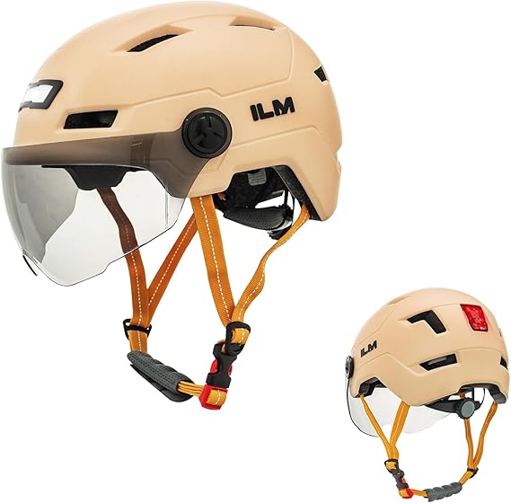 Adult Bike Helmet with USB Rechargeable LED Front and Back Light Mountain&Road Bicycle Helmets for Men Women Removable Goggle Cycling Helmet E3-10L