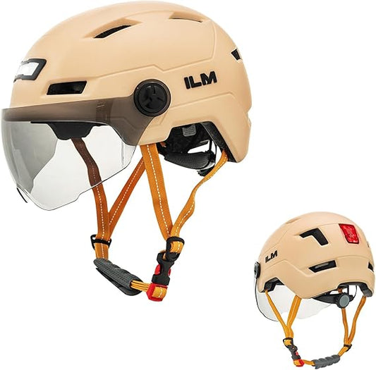 Adult Bike Helmet with USB Rechargeable LED Front and Back Light Mountain&Road Bicycle Helmets for Men Women Removable Goggle Cycling Helmet E3-10L