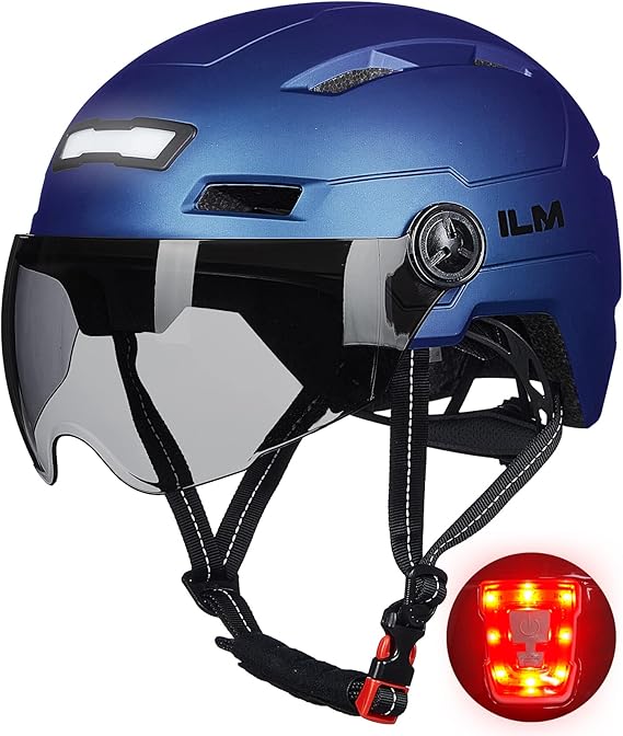Adult Bike Helmet with USB Rechargeable LED Front and Back Light Mountain&Road Bicycle Helmets for Men Women Removable Goggle Cycling Helmet E3-10L