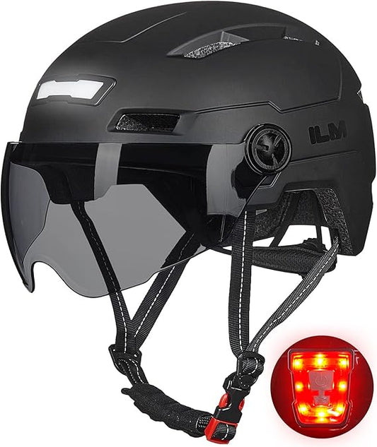 Adult Bike Helmet with USB Rechargeable LED Front and Back Light Mountain&Road Bicycle Helmets for Men Women Removable Goggle Cycling Helmet E3-10L