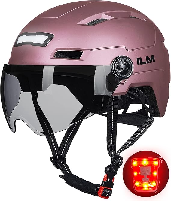 Adult Bike Helmet with USB Rechargeable LED Front and Back Light Mountain&Road Bicycle Helmets for Men Women Removable Goggle Cycling Helmet E3-10L