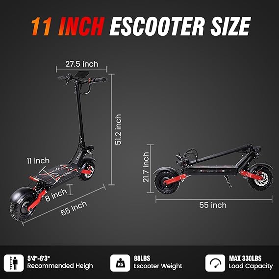 Electric Scooter with Seat for Adults, 60V 6000W Electric Scooters Adult 52mph with 1440WH Battery, Up to 50Miles Long Range, Dual Motor 11" Tubeless Off-Road Folding E-Scooter for Adults